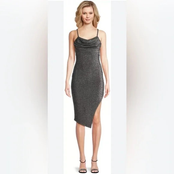 Madden NYC Slate Gray Sparkle Asymmetrical Dress Size Medium (7-9) - Picture 11 of 11